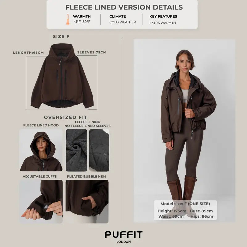 【Restocked】PUFFIT STM-TEX Short One-Size Rain Jacket With Pleated Hem,Hooded Jacket,Waterproof Jacket,Women Jacket,Wide-Brim Hood,Adjustable Cuffs,Zips,Outdoor Sport,Windbreaker,Fall,Winter,Dog Walking,School Running,Stylish,Womenswear,2026 Shopping