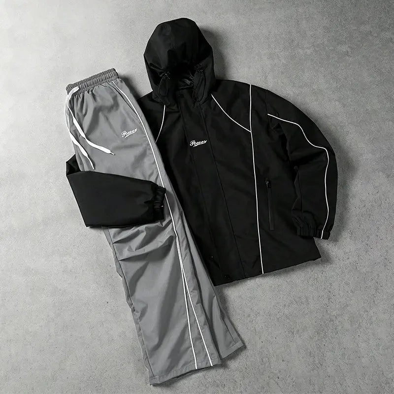 men's sweatsuit set Outdoor Windproof full zipper closure Jacket Stylish Hooded Athletic Coat Straight-Leg Casual pants para men 2 piece sets Athleisure Outfits Athleisure Tracksuit Set