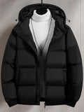 URMCZ Men's Regular-Fit Thick Warm Hooded Puffer Coat - Zip-Up, Long-Sleeve, Fitted, Outer Layer Style Keep Warm Real & Faux Fur Jacket, Padded Extra Coverage Winter Outerwear with Pocket, Casual Menswear for Oktoberfest, Beige/Black Boyfriend-Sty...