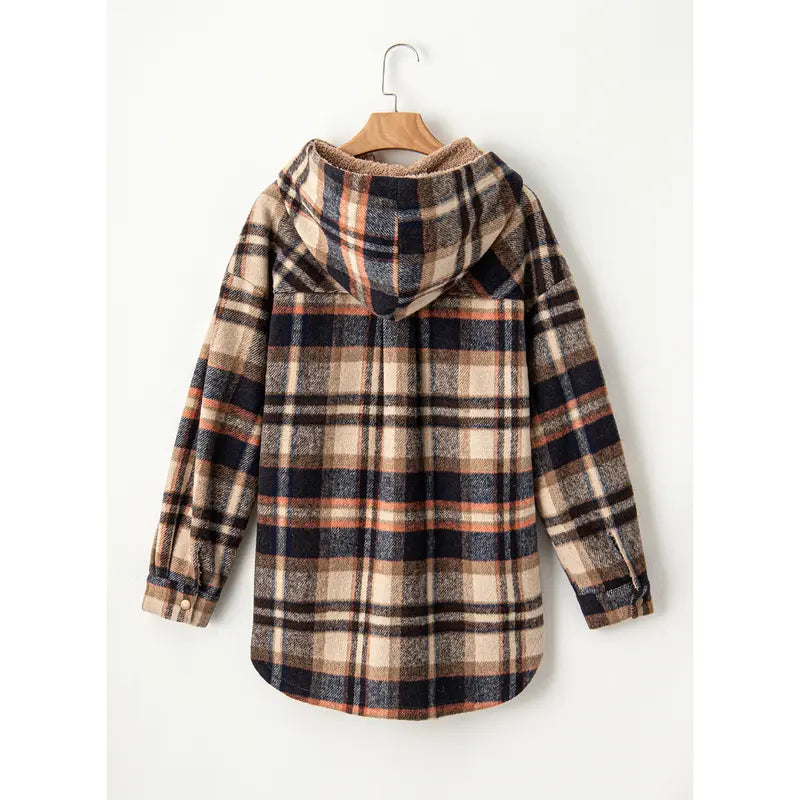 Dokotoo Women's Flannel Hooded Plaid 2026 Shacket Thick Coat Winter Coat for Warmth Button down Warm and Fuzzy Fleece Jacket