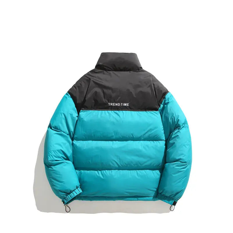 Men’s Winter Contrast‑Color Stand Collar Puffer Jacket, Windproof Warm Regular‑Fit Outer Coat, Casual Loose Outerwear for Daily Lifestyle & Outdoor Activities