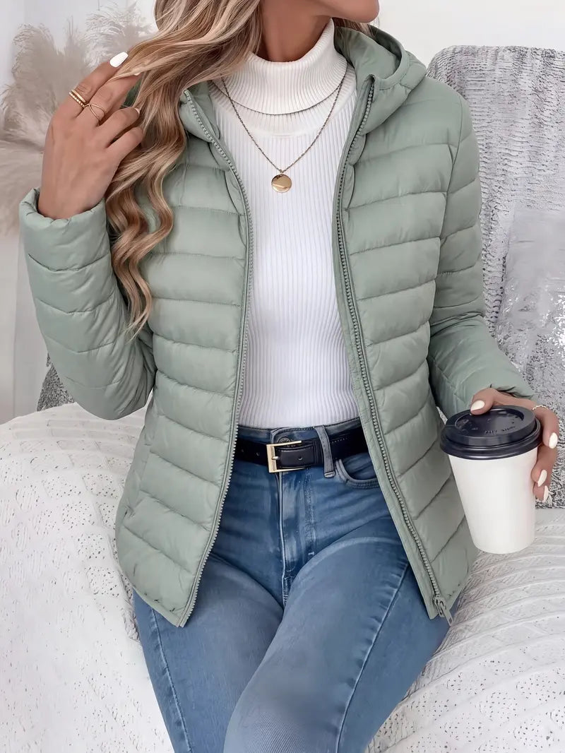 Clean Gent women’s winter down jacket, 90% white duckdown content, casual slim-fit hooded outerwear with pockets, lightweight and warm for autumn/winter commuting, new arrival for fall