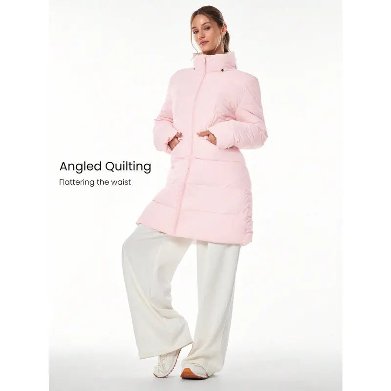 GLOWMODE Chic In Warmth Blizzard Flex Matte Soft Cozy Insulating Zipper Snap Button Closure Pockets Detachable Hood Hip-To-Mid-Knee Length Puffer Jacket Autumn Winter Outdoors Daily Casual Wear