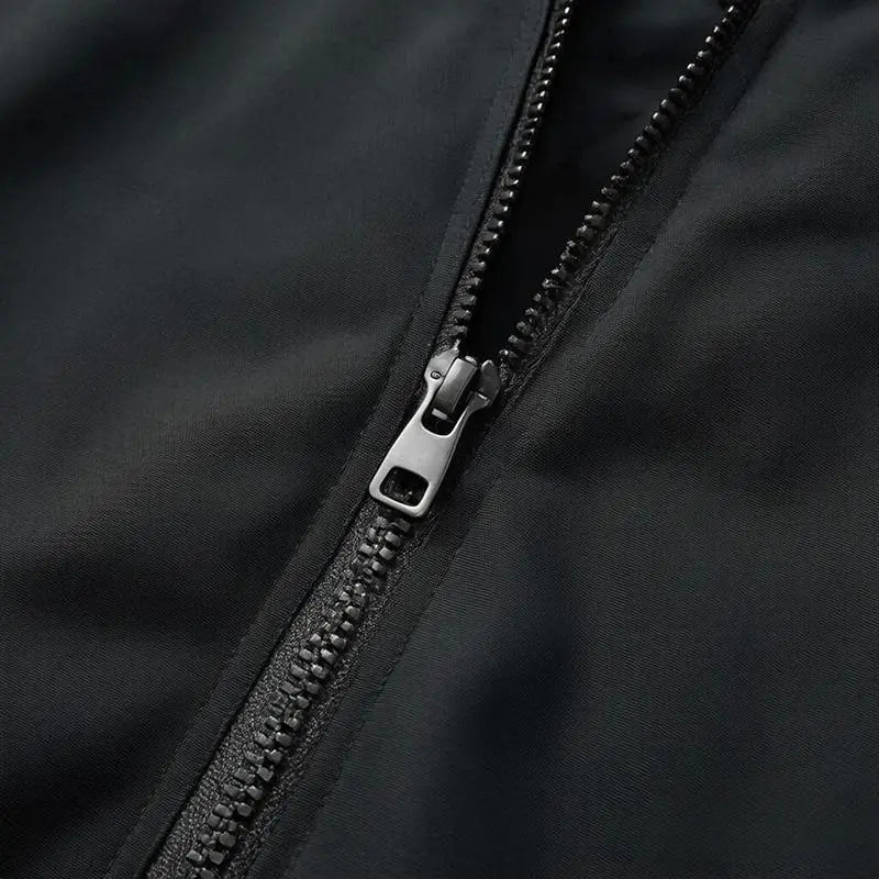 Men's Polyester Lightweight Windproof Hooded Rain Jacket - Men's Clothing Zip-Front Track Jacket, Water-Resistant Breathable Black Outdoor Wear with Adjustable Hood for Running, Hiking