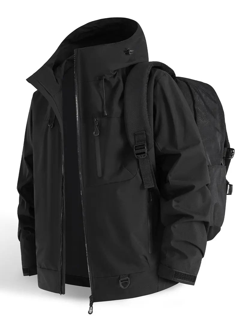 New Outdoor Hooded Couples' Mountain Climbing Jacket, Spring & Autumn Windproof Waterproof Breathable Stylish Plain Jacket, Outdoor Zipper Jacket, Hiking Jacket, Waterproof Windproof Outerwear, Outdoor Clothing