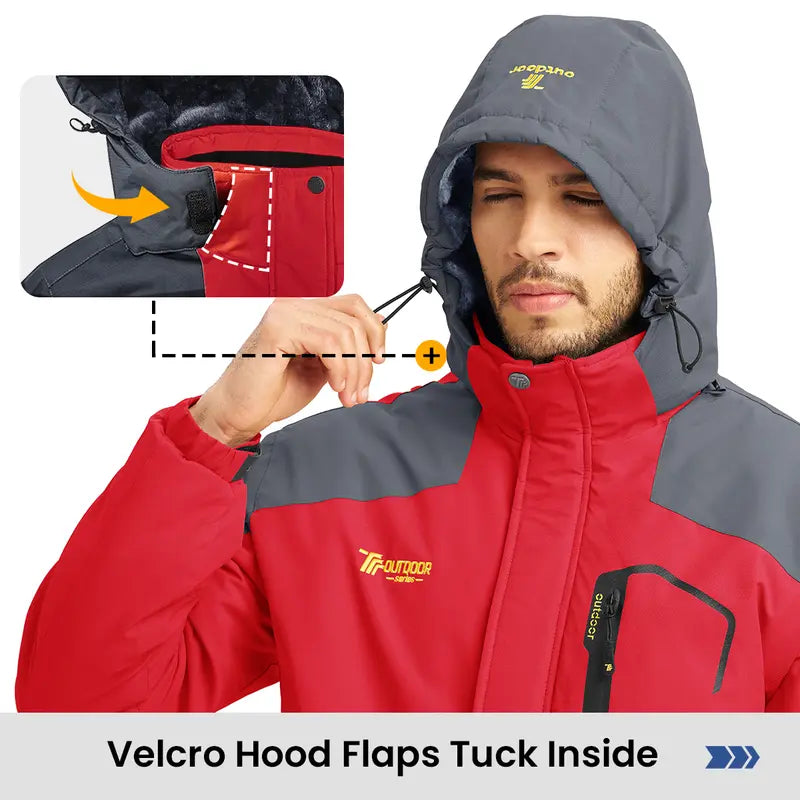 【Creator's Pick】YSENTO Men's Waterproof Ski Snow Jacket 【Plus Size,S-5XL】Mountain Rain Jackets Fleece Outwear With Muti Pockets Winter Coat Outdoor Clothing Windbreaker fits #Christmas gift #RED