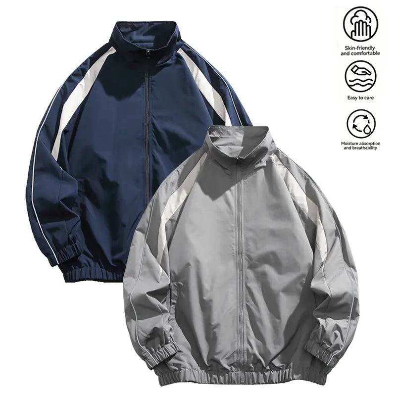 Men's Color Block Stand Collar Track Jacket, Full Zip Loose Fit Windbreaker, Breathable Easy Care Skin-Friendly Casual Streetwear Outerwear for Spring Fall Daily Wear