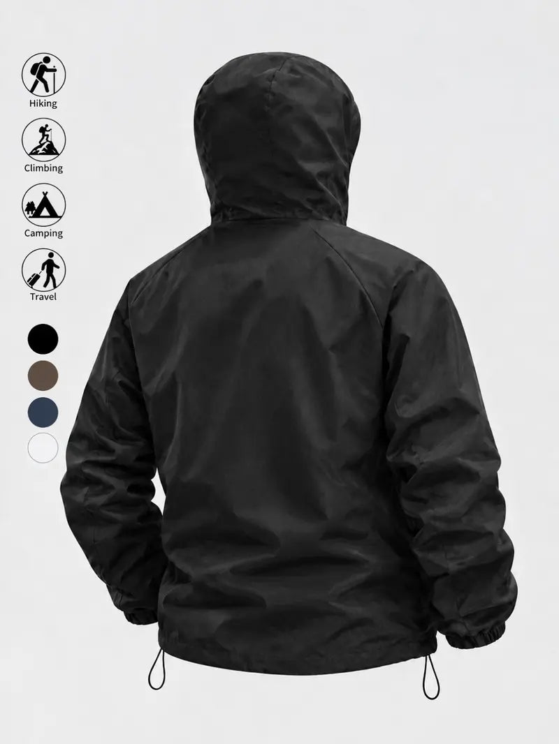 Men's Outdoor Functional Jacket, Windproof Fabric, Comfortable High Neck Hooded Design, Casual Long Sleeve, All Seasons, Durable Loose Fit