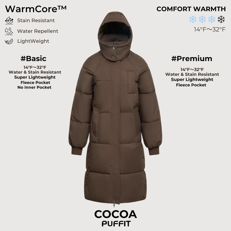 PUFFIT WarmCore Premium Classic Hooded Long Puffer Coat Women Long Ladies Quilted Outerwear Jacket Big Pocket,Water Repellent,Fall Winter Warm Basic Long Sleeve Tops Coat,Womenswear,2026 Shopping