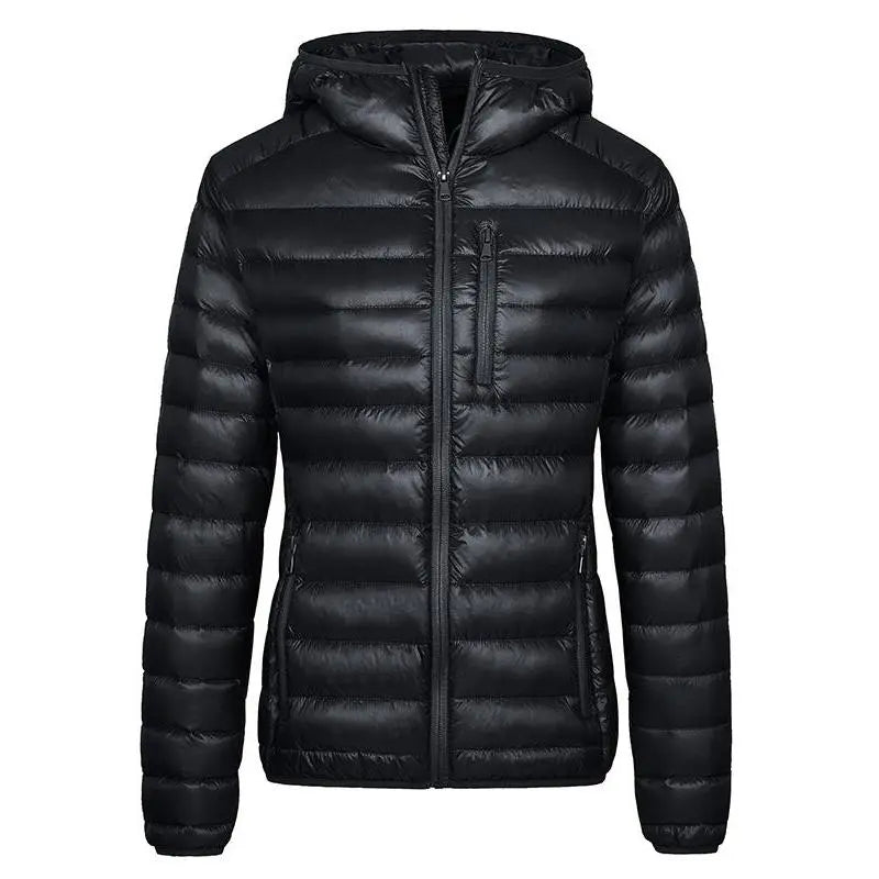 Lady's Packable ThermoLite II Down Puffer Jacket, Lightweight Hooded Clothes with Hood, Women's Tops for Cold Weather (Duck Down Filling)