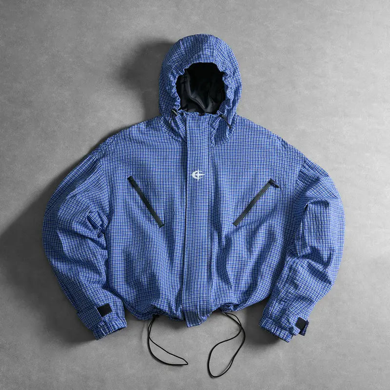 Men’s Color-Block Hooded Polyester Outdoor Jacket - Wind-Resistant Outerwear, Drawstring Hem, Stylish Sportswear for Hiking/Light Outdoor, Everyday Outings