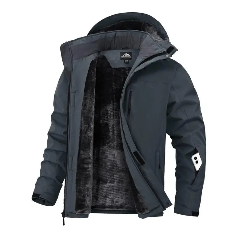 Men’s Thick Regular Polyester Plain Thermal Soft Hooded Fleece Jacket - Water-Resistant, Insulated Sports Outerwear with Pocket, Long Sleeve Shell Outer for Cold Weather Hiking Ski Coat