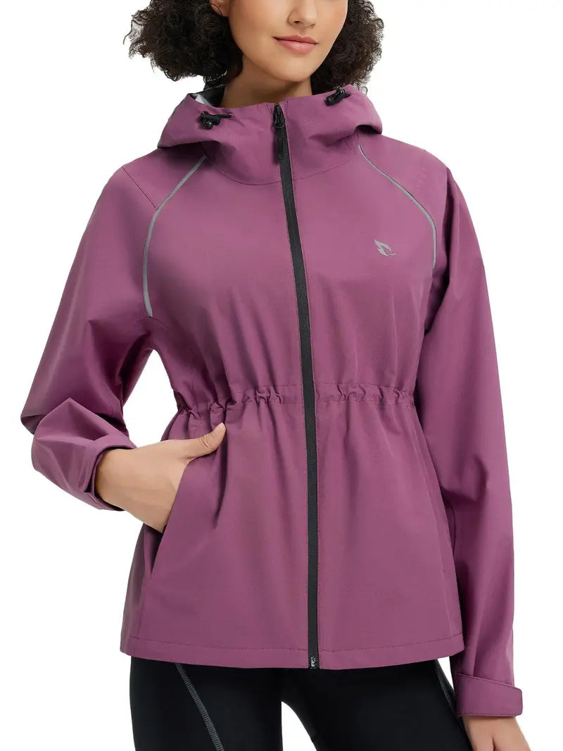 baleaf Women's Rain Jackets Waterproof Windbreaker Packable Lightweight Cycling Running Jacket Hiking Gear Reflective Hooded Travel Work Bike Walking Water Reactive JackeT