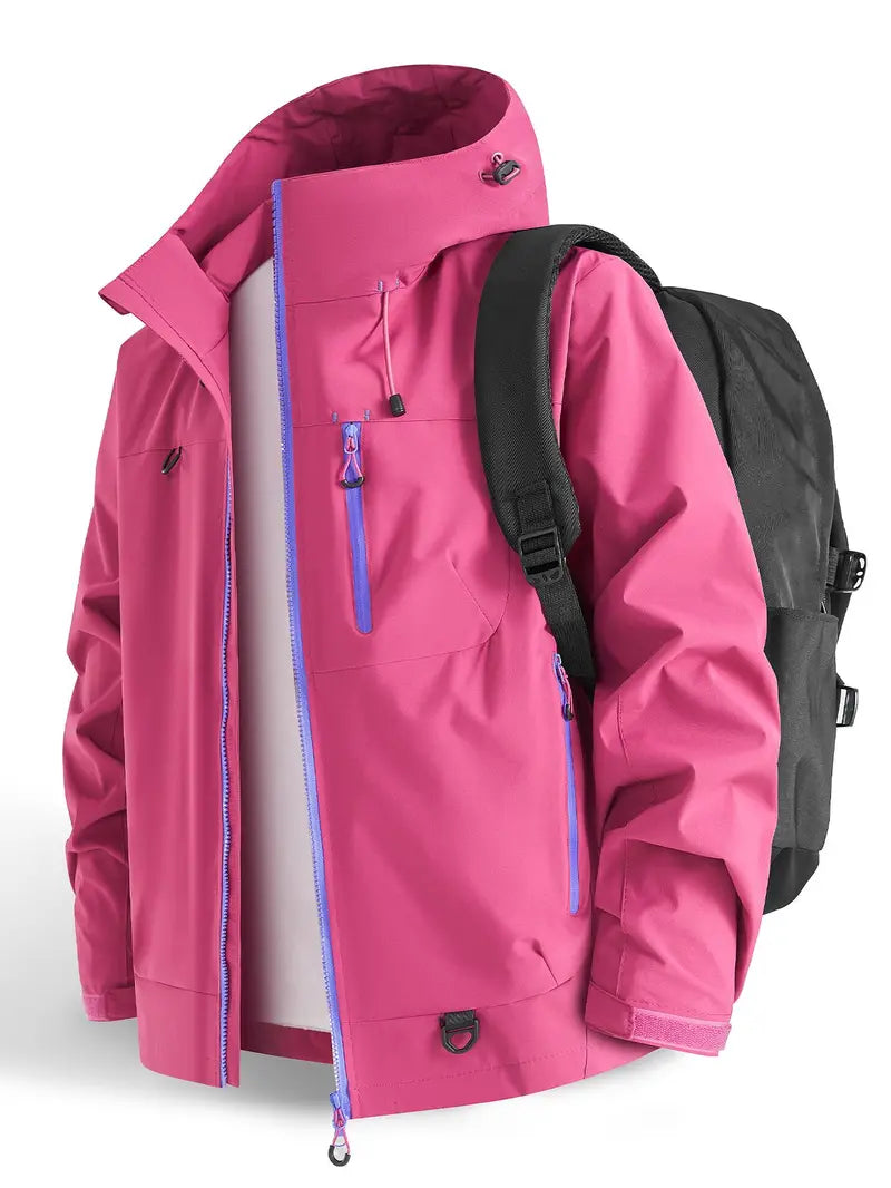New Outdoor Hooded Couples' Mountain Climbing Jacket, Spring & Autumn Windproof Waterproof Breathable Stylish Plain Jacket, Outdoor Zipper Jacket, Hiking Jacket, Waterproof Windproof Outerwear, Outdoor Clothing