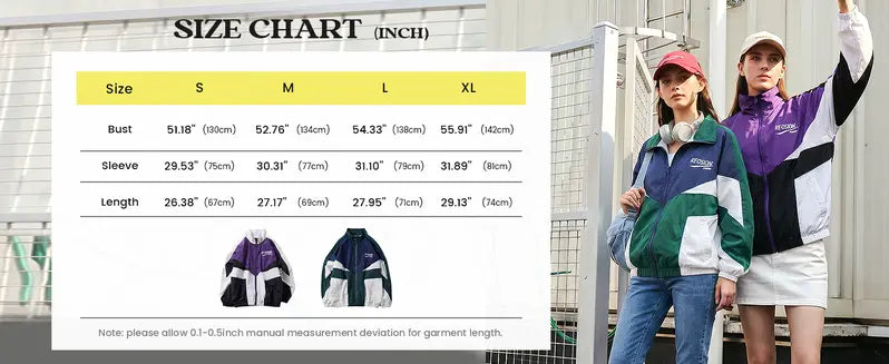 Gihuo Unisex Men Women Windbreaker Jacket Y2k Varsity Jackets Oversized Vintage 90s Jacket Casual Coats Tops Outerwear Long Sleeve Lightweight Unisex