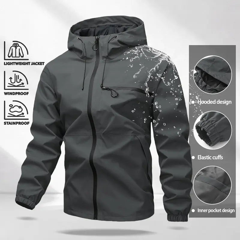 Unisex all-weather waterproof windproof jacket | Lightweight outerwear with a hood and adjustable brim, suitable for hiking and everyday wear, with adjustable cuffs—ideal for hiking and commuting
