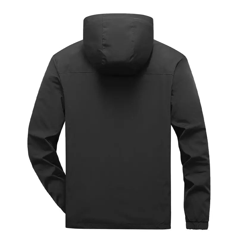 Men's Standard Lightweight Stylish Plain Polyester Hooded Windbreaker Jacket - Menswear Tops, Long Sleeve, Water-Resistant, Full-Zip, Reflective Zipper Pockets, Casual Coat for Outdoor Hiking, Daily Wear