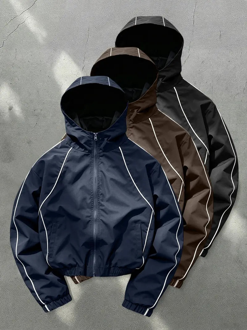Men's Hooded, Long Sleeve Casual Style, Wind-Resistant Wrinkle-Free Fabric, Bright Color, All Seasons, Daily Wear, Night Run, Shopping, Coats, Street Casual Jacket