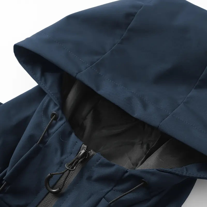 Unisex all-weather waterproof windproof jacket | Lightweight outerwear with a hood and adjustable brim, suitable for hiking and everyday wear, with adjustable cuffs—ideal for hiking and commuting