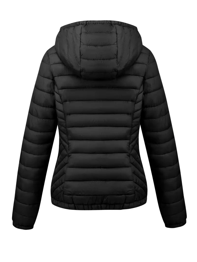 Women's Winter puffer Jacket, Casual Fitted Hooded Quilted Coat with Pockets, Warm Lightweight Commuter Outerwear for Fall & Winter