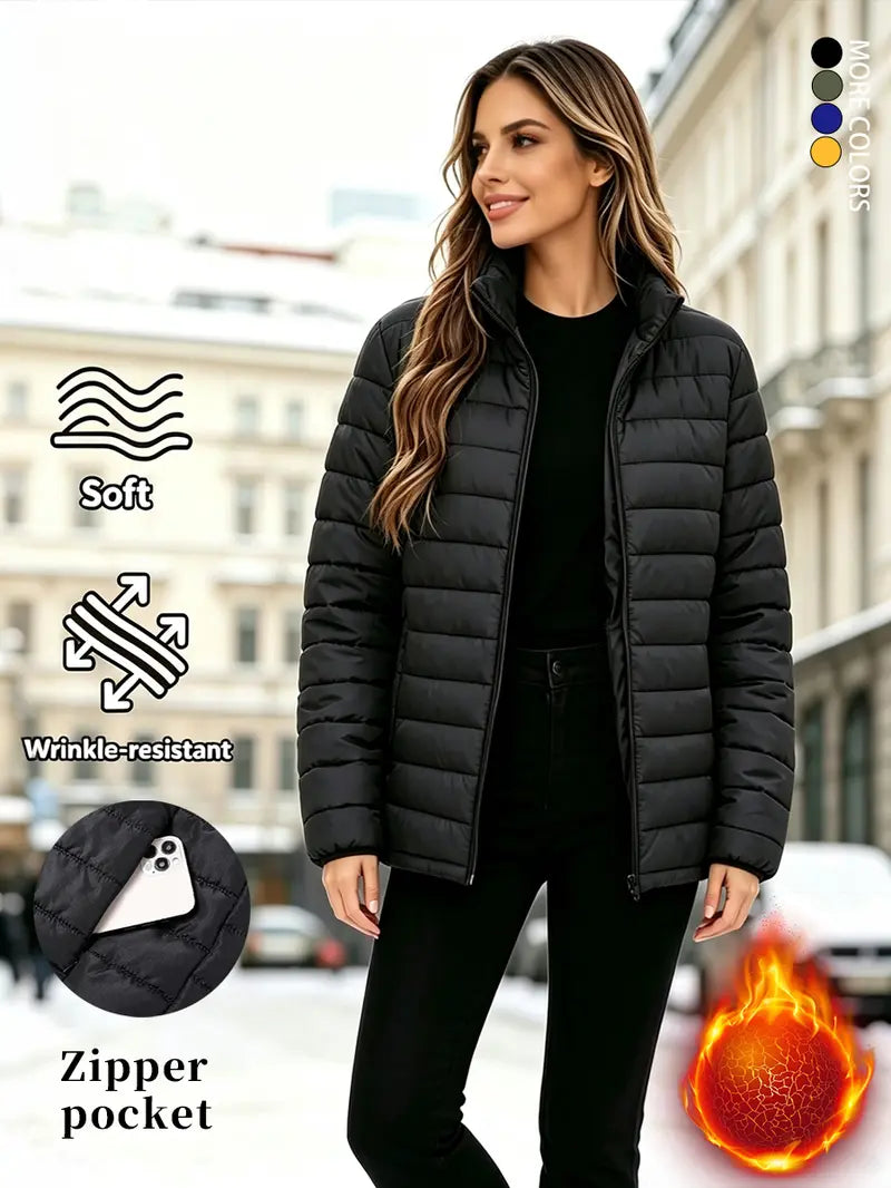 Women’s solid-color zip-up jacket, warm long-sleeve cotton outerwear (runs large—order one size down), hidden zipper pockets, suitable for autumn and winter, cold-resistant cotton coat/padded vest for outdoor everyday wear, new arrival for fall.