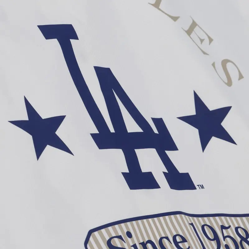 Mitchell & Ness Men's Los Angeles Dodgers White Yacht Rock Coaches Full-Snap Long-Sleeve Hooded Windbreaker Jacket, Menswear Fleece Layer with Adjustable Hem