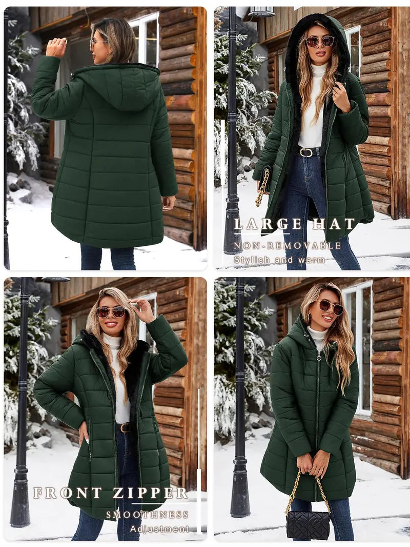 HEEKPEK Lady's Hooded Neck Fitted Long Sleeve Full Arm Down Fabric Jacket - Windproof, Waterproof, Fur-Lined, Zipper Front, Stylish Tops for Women for Commuting, Outdoor Activities