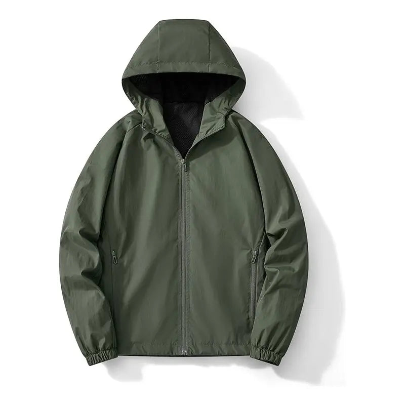 Men's Casual Hooded Mesh Softshell Jacket - Lightweight, Windproof, Full-Zip Outdoor Activewear for Camping, Hiking, Commuting, Menswear Coats, Sportswear