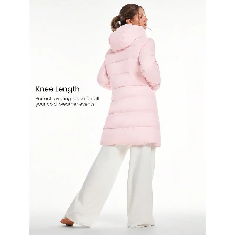 GLOWMODE Chic In Warmth Blizzard Flex Matte Soft Cozy Insulating Zipper Snap Button Closure Pockets Detachable Hood Hip-To-Mid-Knee Length Puffer Jacket Autumn Winter Outdoors Daily Casual Wear