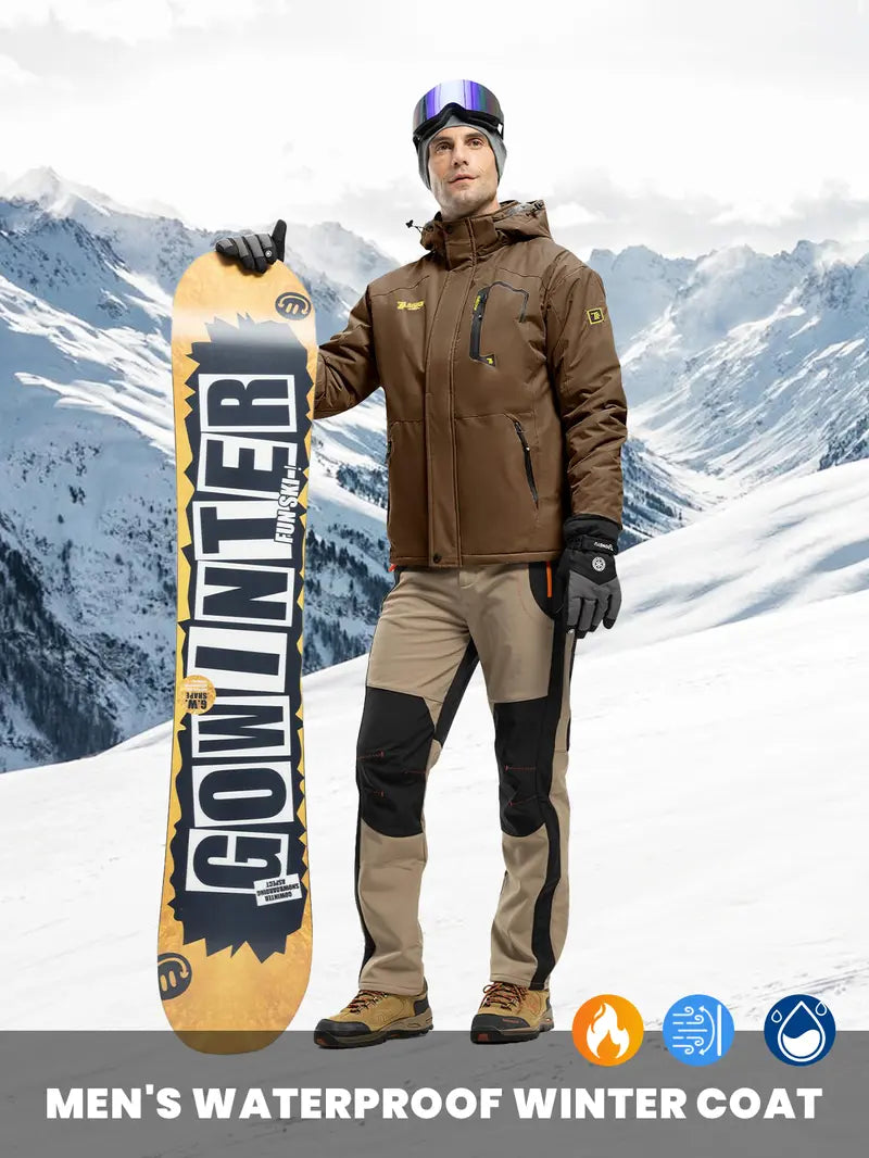 【Creator's Pick】YSENTO Men's Waterproof Ski Snow Jacket 【Plus Size,S-5XL】Mountain Rain Jackets Fleece Outwear With Muti Pockets Winter Coat Outdoor Clothing Windbreaker fits #Christmas gift #RED