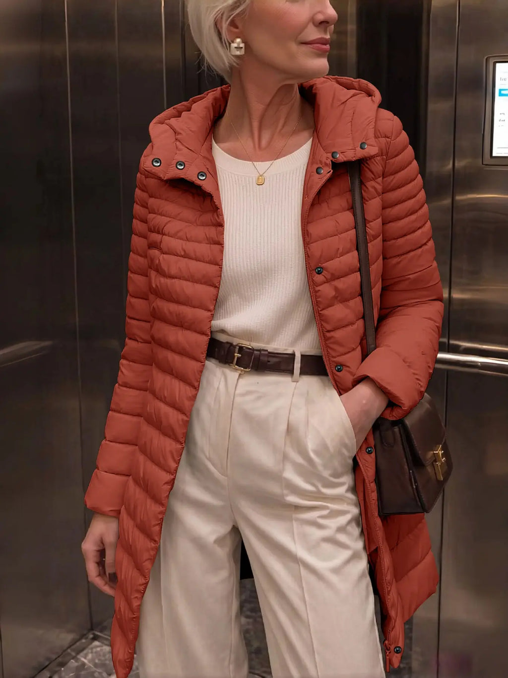 Women's Puffer Hooded Jacket, Casual Warm Lightweight Woven Basic Coat with Pockets, Fall Winter Fashion Outerwear Simple Design for Daily Wear