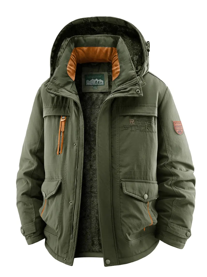 Men's Winter Fleece-Lined Jacket with Hood, Windproof & Waterproof Warm Casual Outerwear, Stylish and Comfortable Design Jacket for Cold Weather