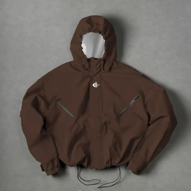 Hooded windproof zipper jacket Unisex Drawstring Hem & Hood Waterproof Diagonal Zip Pockets Adjustable Cuff Oversized Loose Y2K Grunge Hiking Daily Streetwear exercise Outerwear