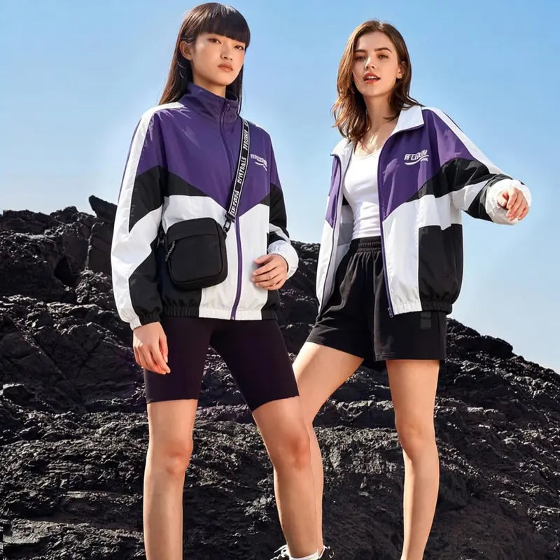 Gihuo Unisex Men Women Windbreaker Jacket Y2k Varsity Jackets Oversized Vintage 90s Jacket Casual Coats Tops Outerwear Long Sleeve Lightweight Unisex