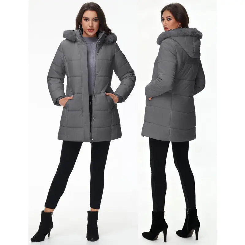 Magcomsen Women's Long Winter Down Coat Fleece Lined Puffer Jackets | Sherpa,Hood,Pockets,Zip,Warm,Thicken,Parka,Coat,Winter,Warm Casual Fabric