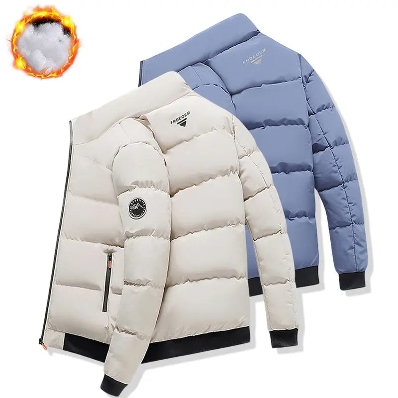 Men's Plain Fitted Long-Sleeve Windproof Stand-Collar Jacket - Zipper Closure, Cold-Weather Outerwear, S Size