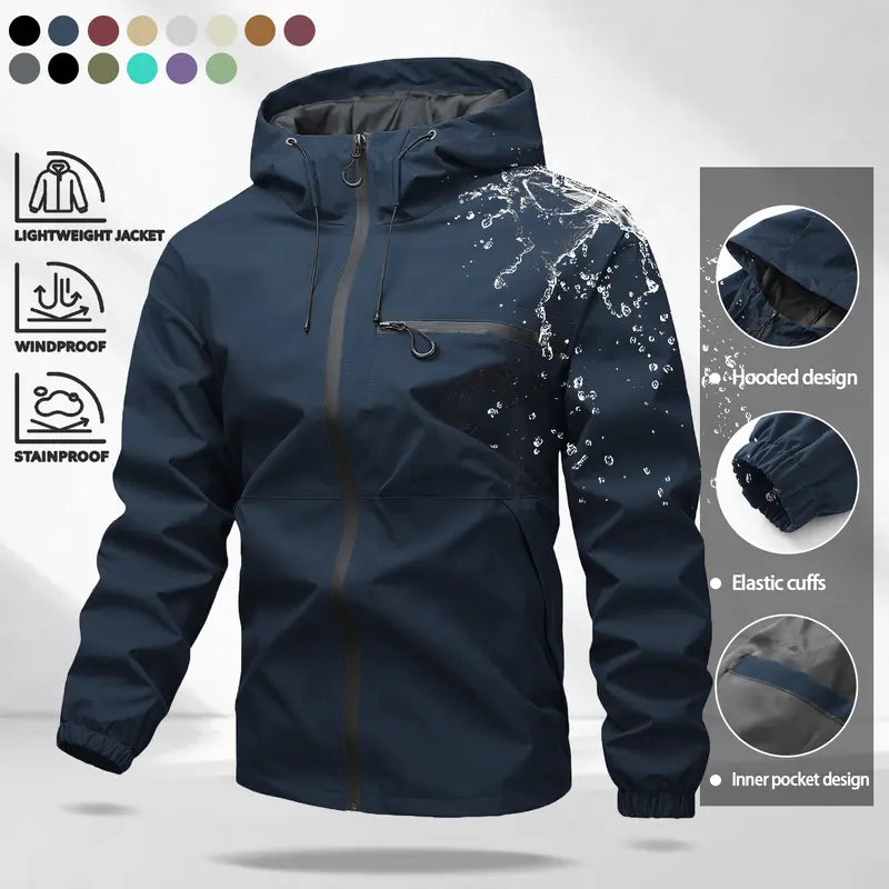 Unisex all-weather waterproof windproof jacket | Lightweight outerwear with a hood and adjustable brim, suitable for hiking and everyday wear, with adjustable cuffs—ideal for hiking and commuting