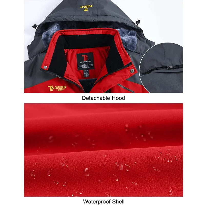 【Creator's Pick】YSENTO Men's Waterproof Ski Snow Jacket 【Plus Size,S-5XL】Mountain Rain Jackets Fleece Outwear With Muti Pockets Winter Coat Outdoor Clothing Windbreaker fits #Christmas gift #RED