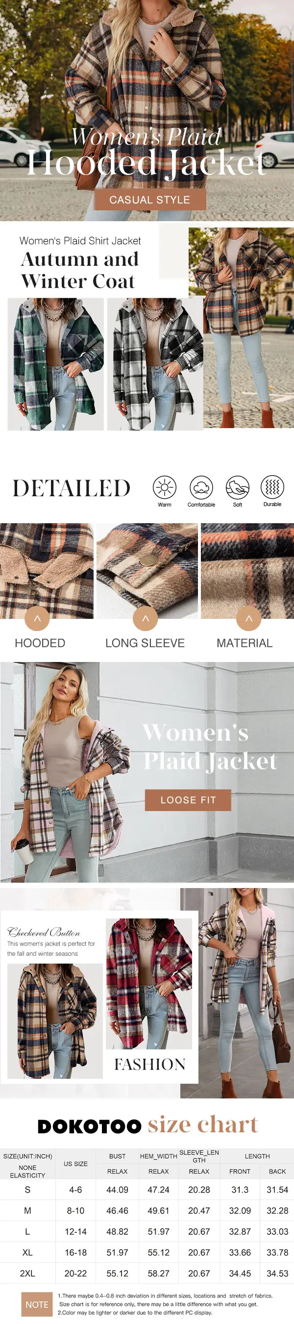 Dokotoo Women's Flannel Hooded Plaid 2026 Shacket Thick Coat Winter Coat for Warmth Button down Warm and Fuzzy Fleece Jacket