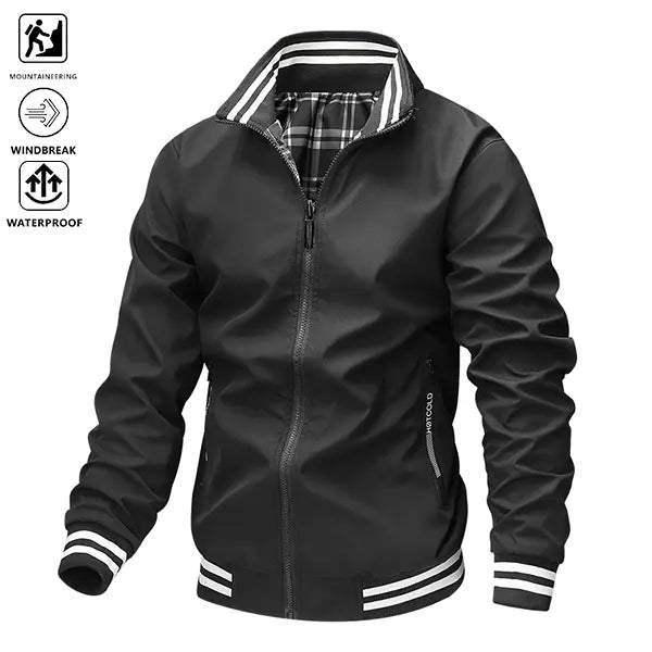 Men's Waterproof Windbreaker Jacket with Stylish Striped Details, Perfect for Hiking & Casual Wear