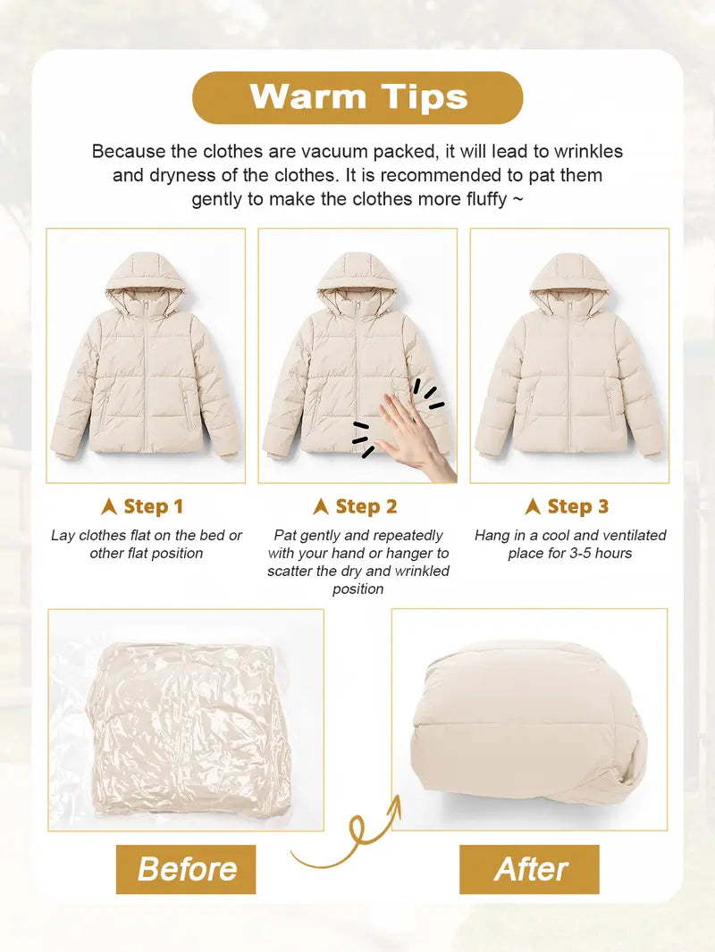 Women's Short Puffer Winter Jacket, Detachable Hood, SBS Zipper, Water Repellent 100% Polyester Fabric, Windproof Ribbed Cuffs, Secure Zip Pockets Casual Warm Outerwear for Daily Outdoor Wear