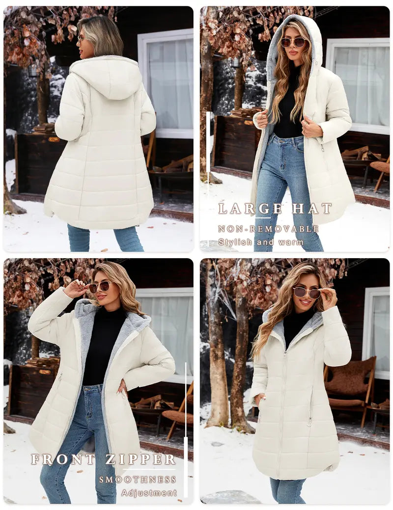 【Restock】HEEKPEK Women's Hooded Long Sleeve Medium Length Down Jacket - Jackets for Women, Windproof Shell, Waterproof Coat, Slim Fit Ski Coat for Daily Commutes, Basic Style Casual Top #outdoorfun