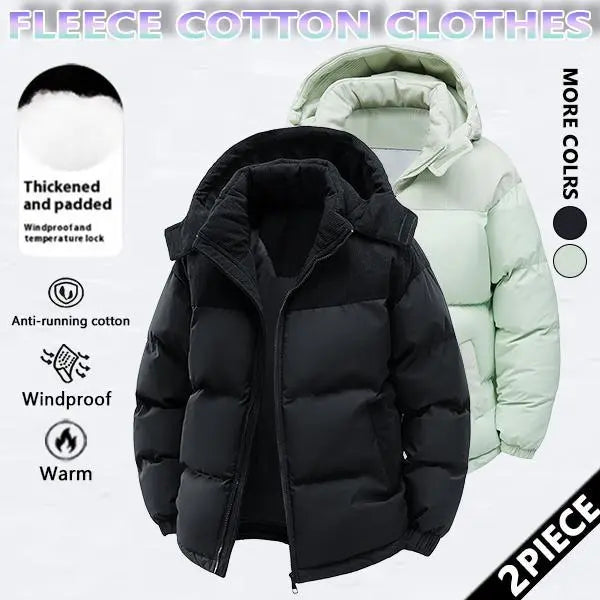 Men's Stylish Woven Color Block Padded Puffer Quilted Coat - Warm Fleece-Lined, Windproof Winter Outerwear with Removable Hood, Casual Jacket