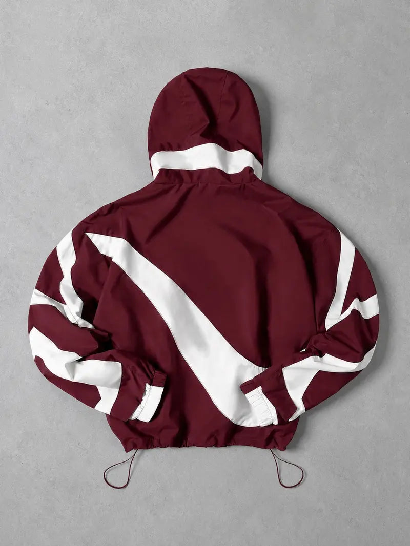 Men's Outdoor Streetwear Hooded Jacket, Techwear Color Block Windbreaker, Lightweight Water Resistant Zip Up Coat, Utility Pocket Casual Shell, Adjustable Hood, Urban Hiking Travel Motorcycle Fall Spring Outerwear, Men's Fashion Daily Wear, TrendyFit