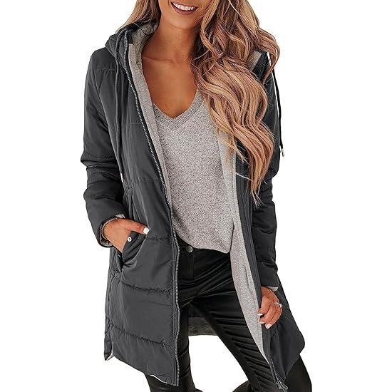 Imily Bela Womens Warm Puffer Down Jacket Hooded Winter Lightweight Mid Quilted Coat with Pockets