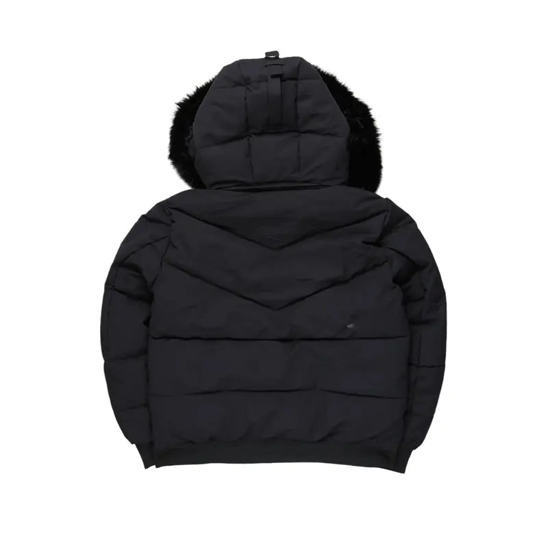 Langston Black Puffer Jacket with Fur Hood