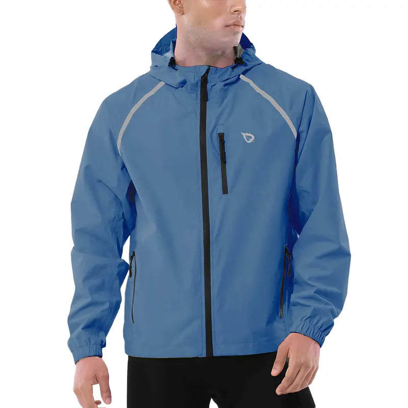 Baleaf Men's Packable Long Sleeve Synthetic Rain Jacket - Reflective, Waterproof, Wind Resistant Outerwear, Lightweight Hooded, Machine Washable Outdoor Everyday Wear for Cycling, Hiking