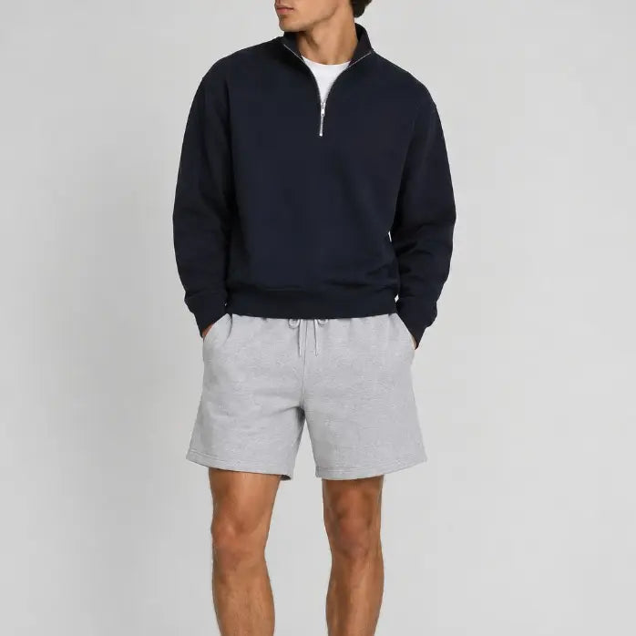 Men's Cotton Blend Quarter Zip Sweatshirt - Plain, Thick Soft, Casual Athletic Streetwear Long Sleeve Pullover with Pocket, Classy Drape Outfit