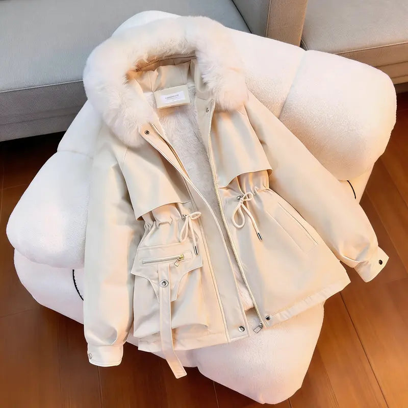 Women's Thicken Fleece Lined Parka, Winter Coats for Women Weatherproof Outerwear Coat Hooded Jacket with Pockets
