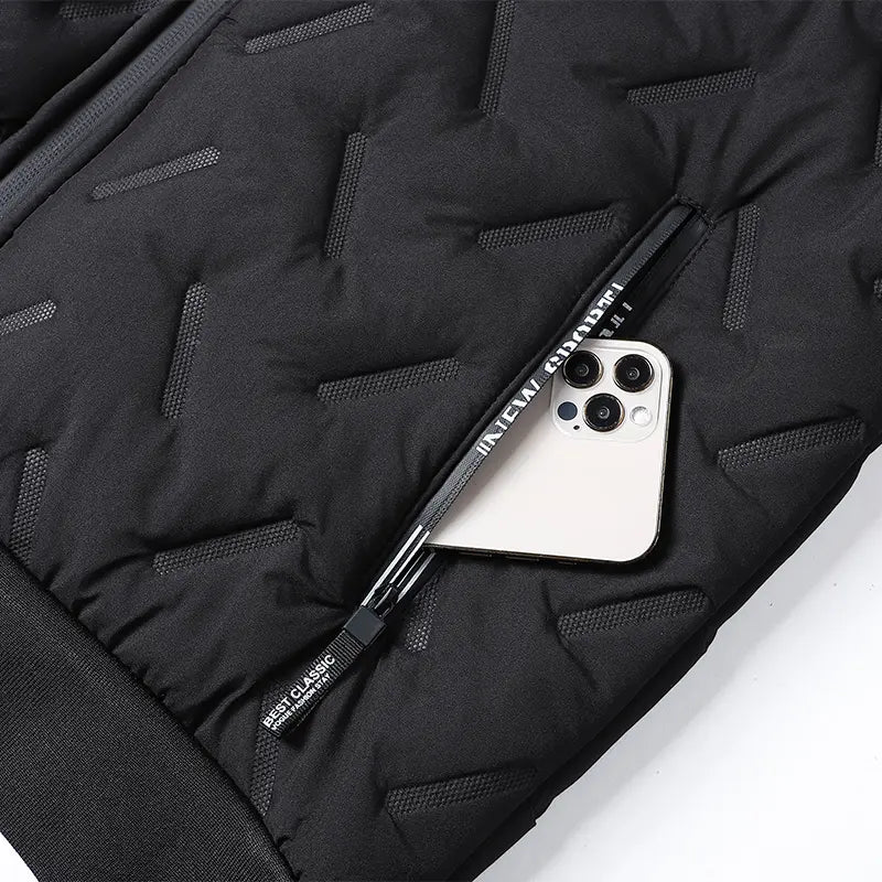 2026 New Stylish Menswear Men's Hooded Cotton-Blend Coat Jacket - Long-Sleeve, Plain, Casual, Warm Fleece-Lined Top with Ultrasonic Cotton Toothbrush Print, Fitted Cut, Medium Length, Attached Hood